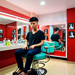 **

A vibrant, bustling Brad Barber Shop in Hanoi. Young Vietnamese men are getting stylish haircuts while the catchy "Brad Barber Shop" jingle plays in the background. The scene is filled with positive energy and modern barbering equipment. Focus on conveying a sense of youthful style and community. The overall aesthetic should be bright and inviting.

**