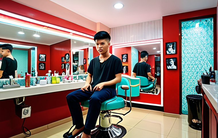 **

A vibrant, bustling Brad Barber Shop in Hanoi. Young Vietnamese men are getting stylish haircuts while the catchy "Brad Barber Shop" jingle plays in the background. The scene is filled with positive energy and modern barbering equipment. Focus on conveying a sense of youthful style and community. The overall aesthetic should be bright and inviting.

**